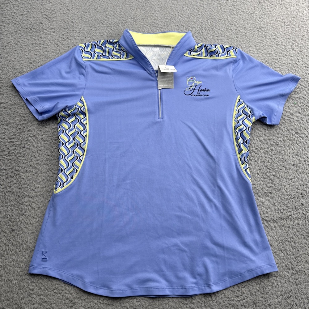 Kate Lord Golf Shirt Womens Large S/S Zip Tennis Pickleball Top Performance